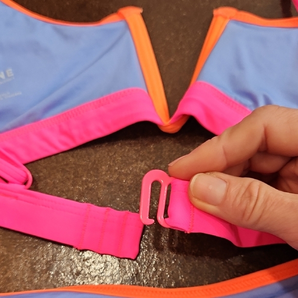 🔥OneOne🔥 Vibrant Blue Bikini with Pink and Orange Trim - Picture 5 of 6